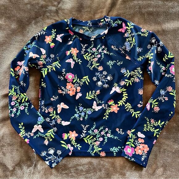 GAP Kids Girls Navy Floral Long Sleeve Rash Guard Size 10/ L NWOT - Picture 1 of 5